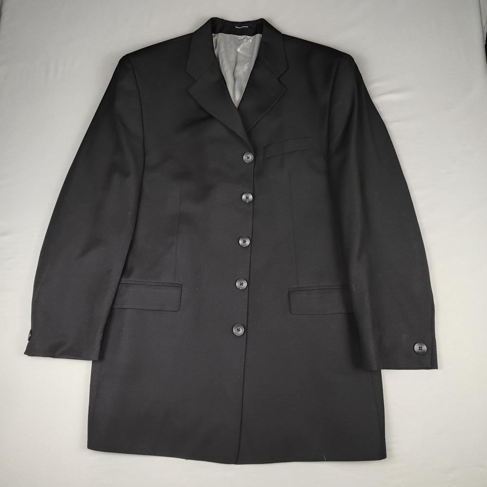 FUBU The Collection Blazer Men 44L Black 100% Wool 5 Button Y2K Longline